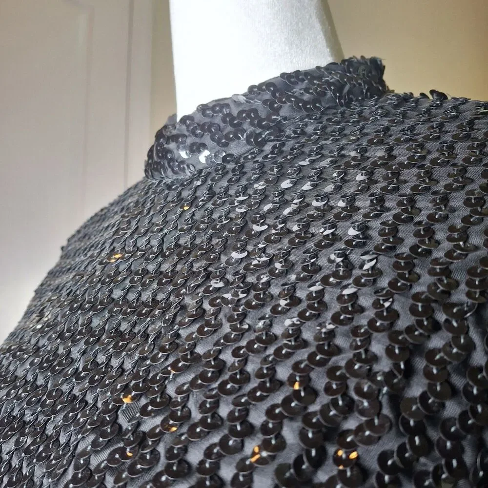 Vintage Union 70s Black Sequin Evening Gown US12 Hollywood Red Carpet Black Tie